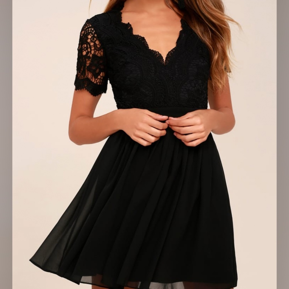 Lulu’s Angel in disguise black lace skater dress